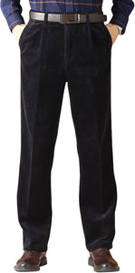 Men'S Corduroy Pants Casual Pleated Front Straight Leg Loose Fit Cord Pants Trouser