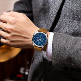 Fashion Original Men'S Watches Leather Date Chronograph Quartz Watch for Man Waterproof Luminous Casual New Trend Watch