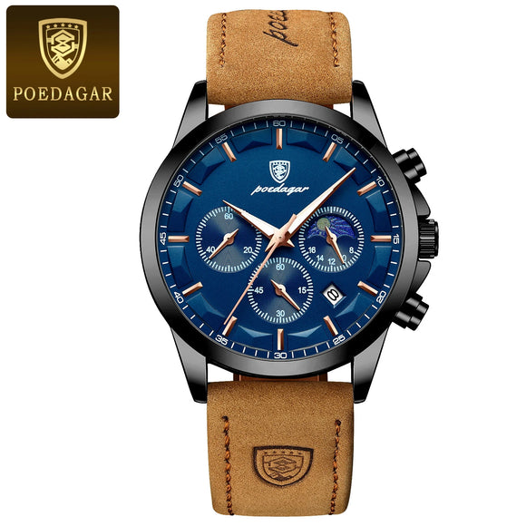 Fashion Original Men'S Watches Leather Date Chronograph Quartz Watch for Man Waterproof Luminous Casual New Trend Watch
