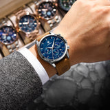 Fashion Original Men'S Watches Leather Date Chronograph Quartz Watch for Man Waterproof Luminous Casual New Trend Watch
